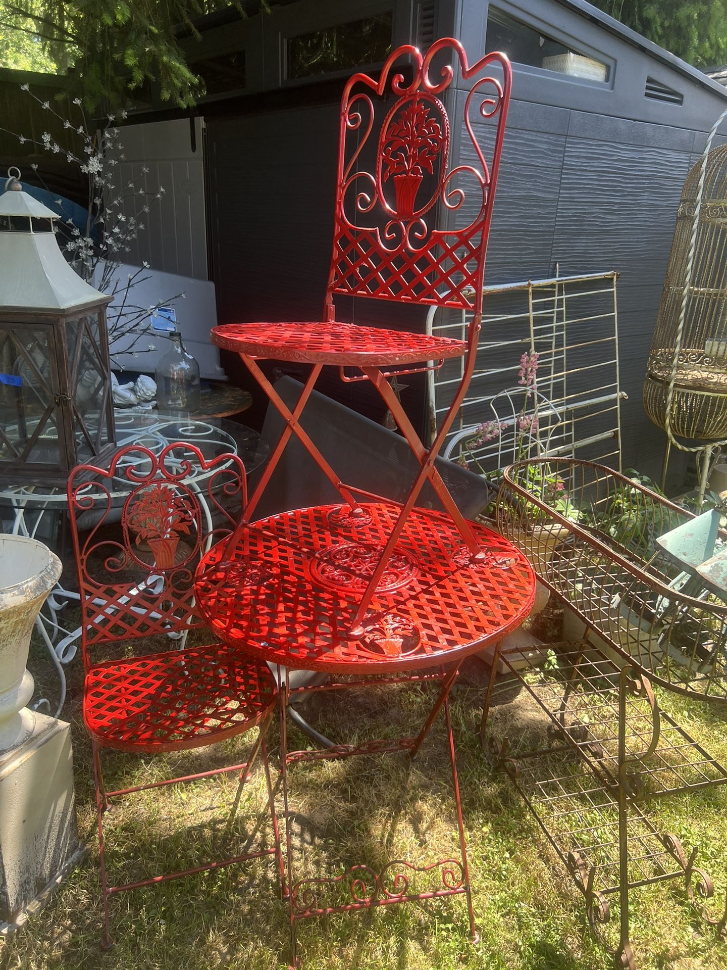 Iron bistro table and chairs