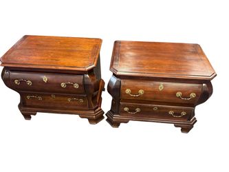 Century Furniture Pair of Vintage Mahogany Bombé Nightstands Chests night stands end tables side