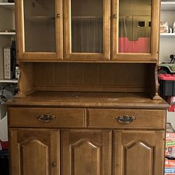 Vintage Wooden China Hutch / China Cabinet with Glass Doors