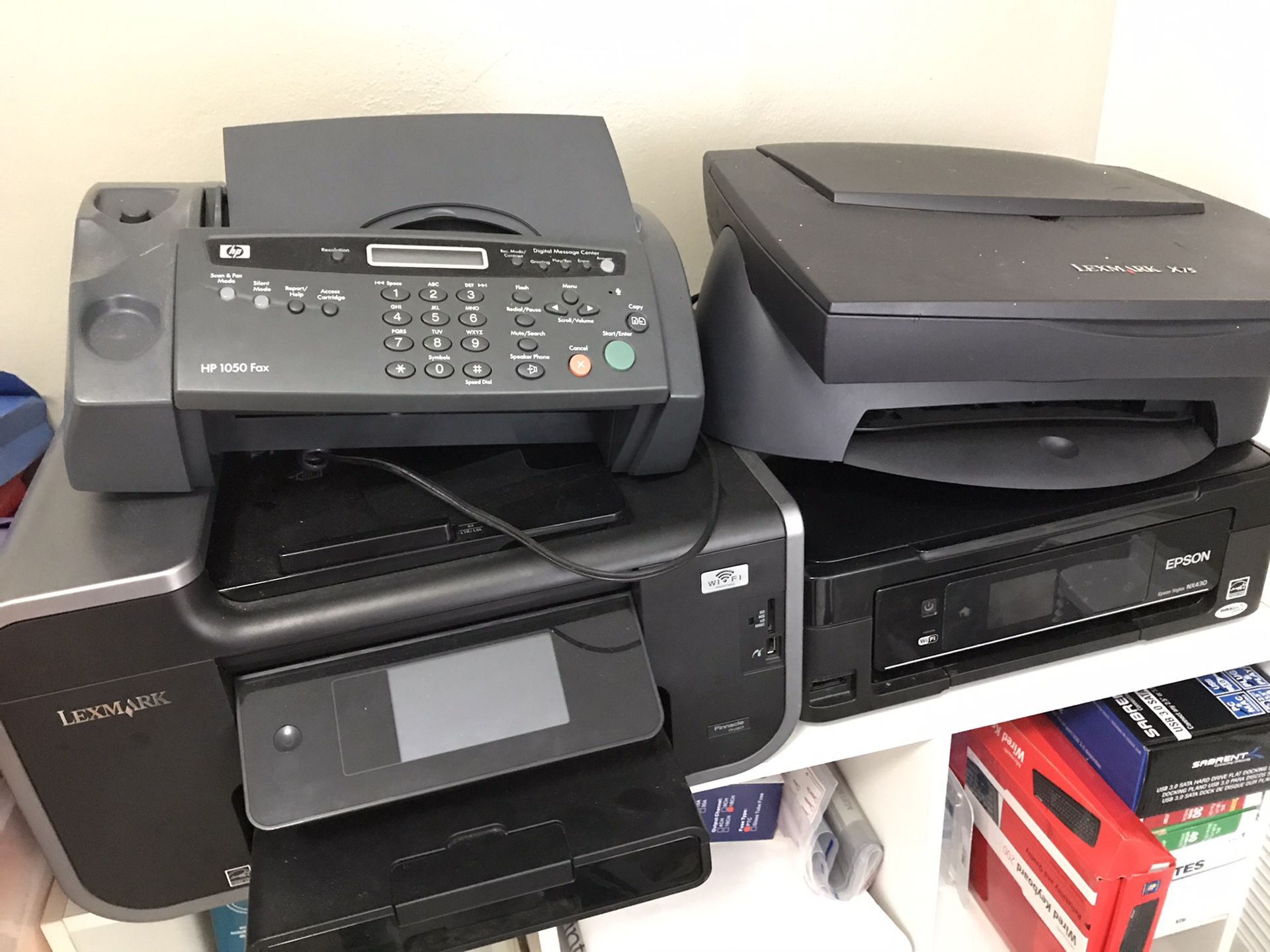 PCs, laptop and printers for parts and recycling. Some devices may be working