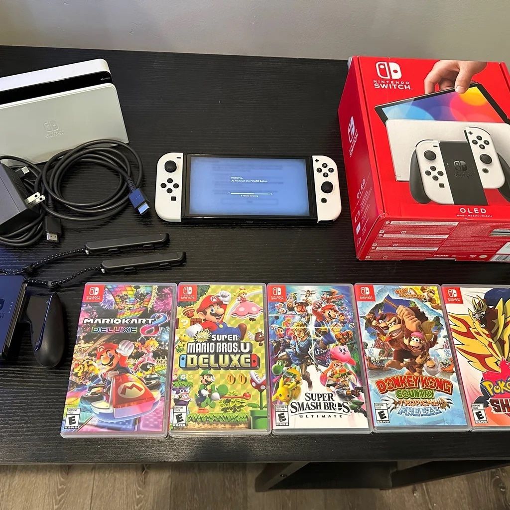Nintendo Switch OLED Model HEG-001 Handheld Console - 64GB - White Bundle