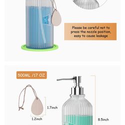 2 Pack Clear Glass Soap Dispenser with Rust Proof Pump, 17 Oz Refillable Liquid Hand Soap Dispenser for Bathroom, CIYOYO Premium Thick Kitchen Soap Di