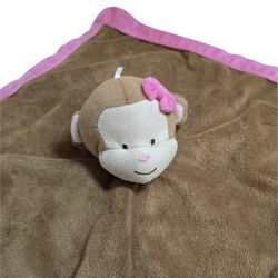 Tiddliwinks Monkey Security Blanket Baby Lovey Brown Pink Bow Plush Sewn Eyes