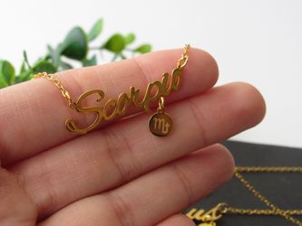12 Constellation Zodiac Old English Letter Sign Pendant Necklace, Scorpio