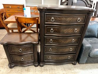 Dark Wood Ornate Dresser and Nightstand Set