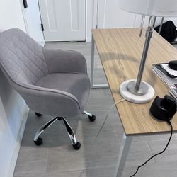Computer Desk, Chair, And Table Lamp