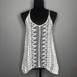 Ecotè small white and black flow top open back v-neck tunic