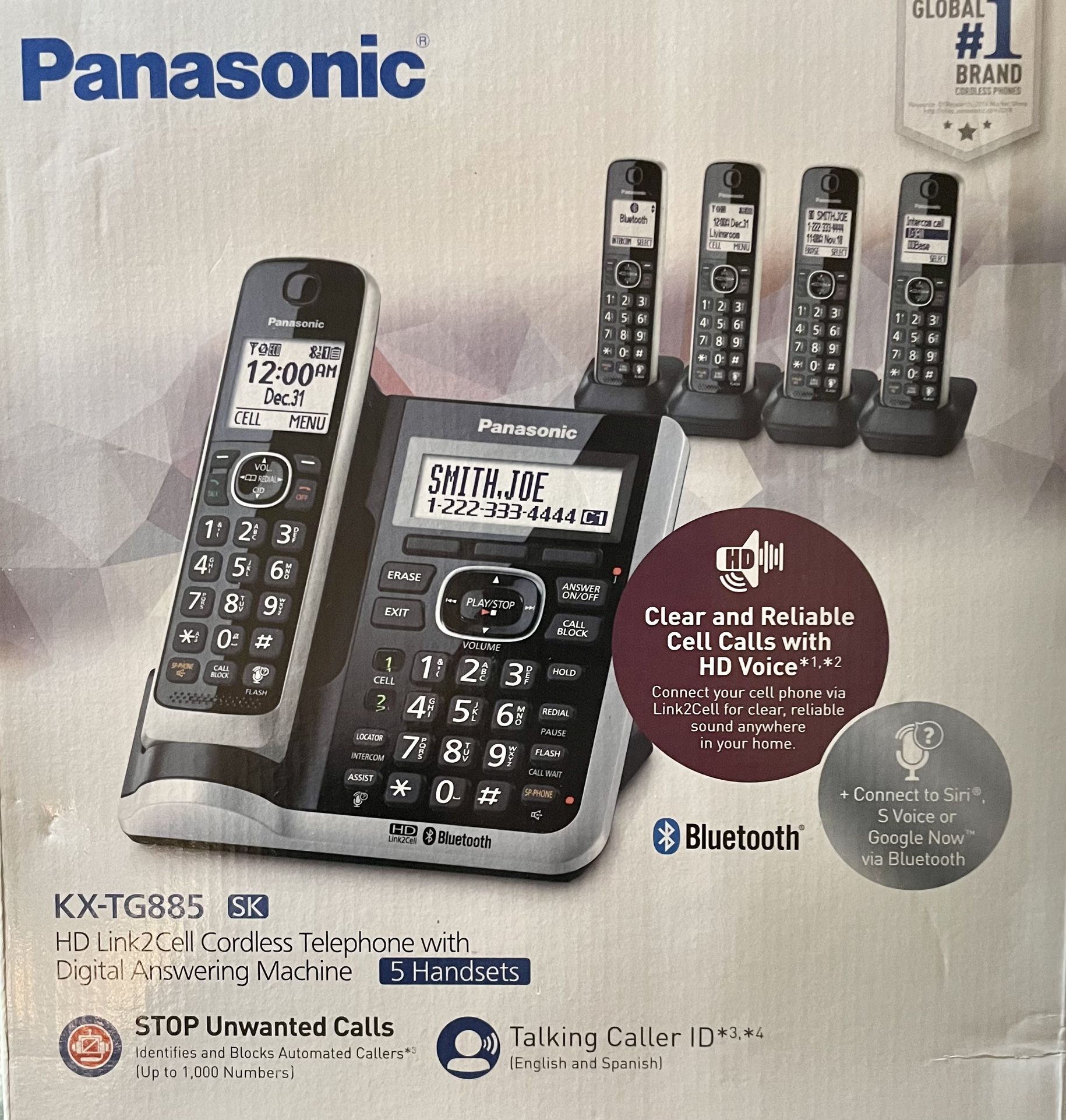 Panasonic 5 Headset Phone Set With Bluetooth & Cell phone Link