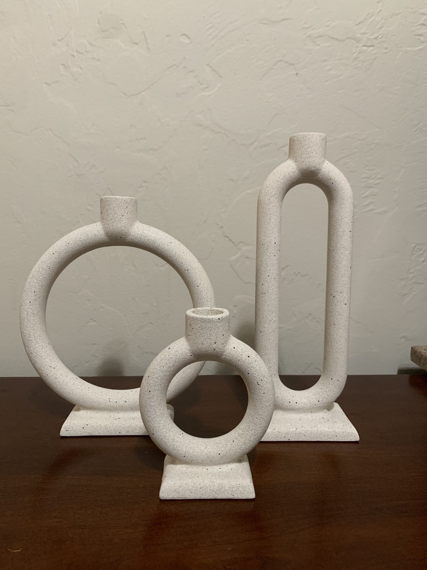 Crate & Barrel Lorin Cement Taper Candle Holder Set