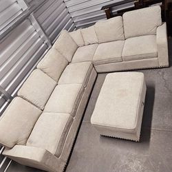 Thomasville Pierce fabric SECTIONAL COUCH W Ottoman
