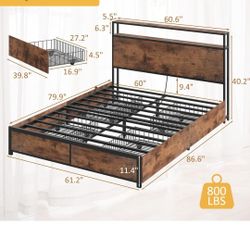 Queen Bed Frame w/ Charger & Ambiance Lights