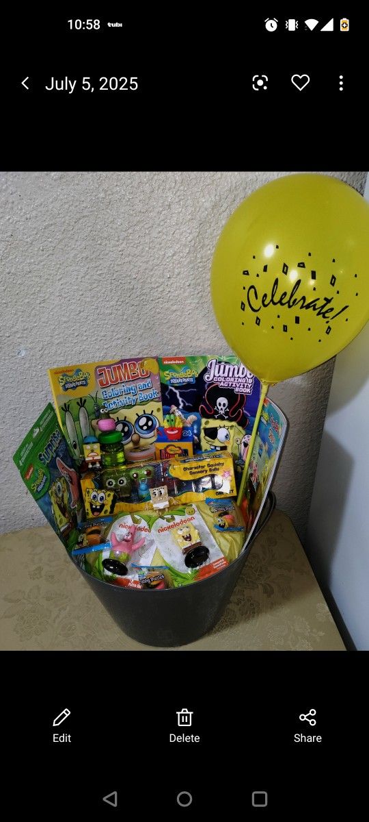 SPONGEBOB BIRTHDAY GIFT BASKET.( PICK UP IN MODESTO)