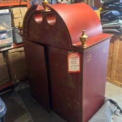 Luxury Red & Gold Chinoiserie Lacquer Cabinet / Entertainment Center