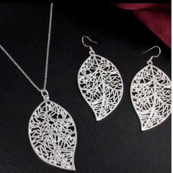 925 Sterling Silver Hollow Leaf Jewelry Set