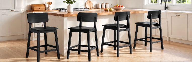 Set of 3 Black Wood Counter Stools
