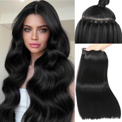 Hair Extensions Remy Human Hair 100g PU Holes Wefts with Micro Beads Black Volume Upgrade Butterfly Real Human Hair Weft Seamless Invisible Beaded Hai