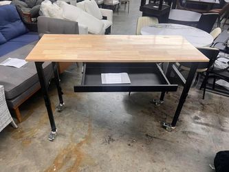 60" Heavy-Duty Solid Wood Work Bench Work Table with Drawers, Adjustable Height Portable Workbench with Power Outlets, 3000 Lbs Capacity