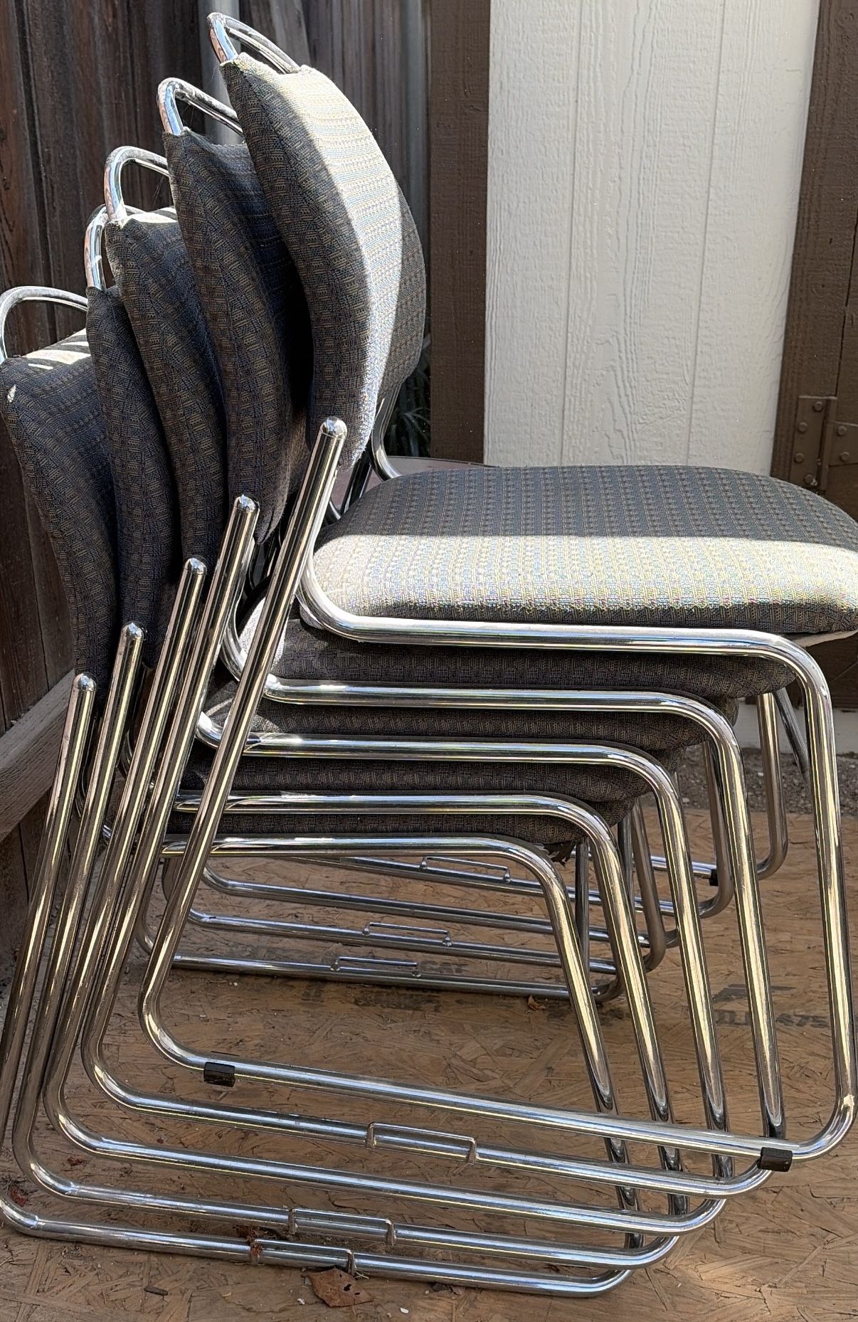 6 VINTAGE MCM STACKABLE CHROME PADDED CHAIRS! $75 FOR ALL 6!!
