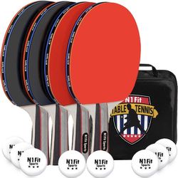 Brand New Ping Pong Paddle Set - Includes 4 Player Rackets, 8 Professional Table Tennis Balls, Portable Storage Case for Indoor-Outdoor Play

