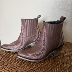 Liberty Black Slip on Stitch Bootie Women Cowgirl Boots Size 7 Rose Mahogany Leather 