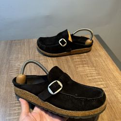Birkenstock Buckley Clogs Womens Black Leather Suede Size 8 39