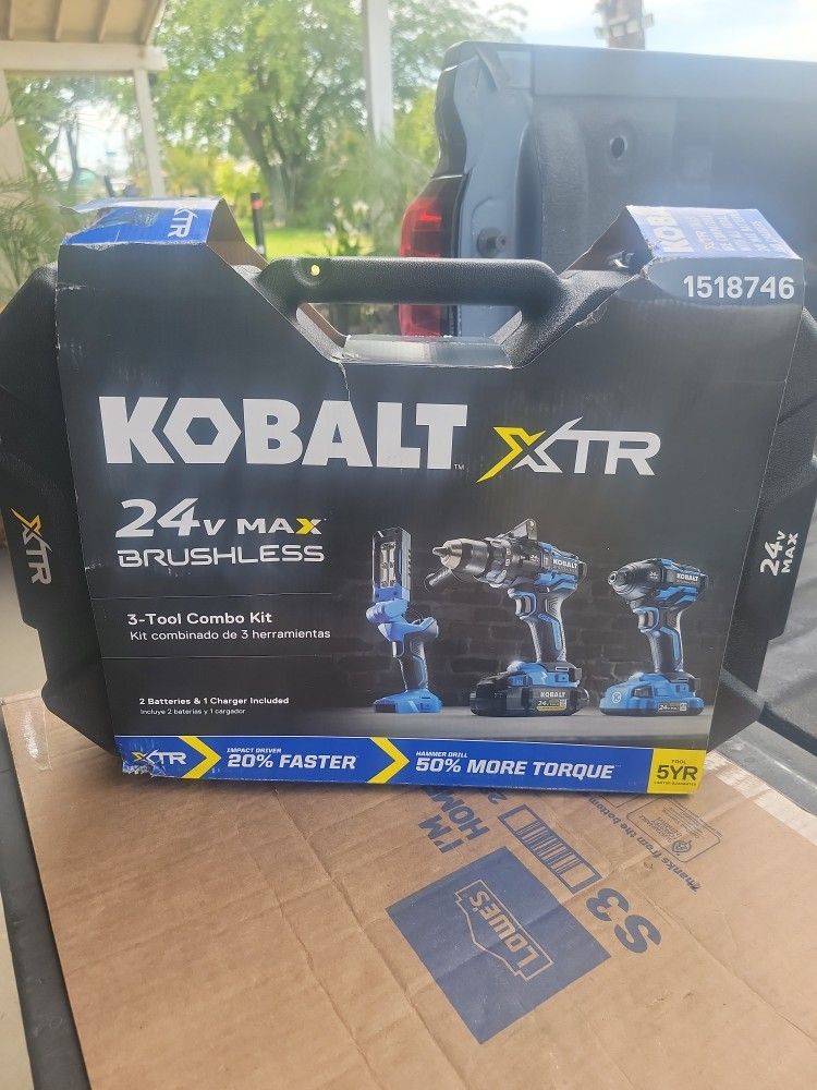 KOBALT XTR 24-VOLT 3-TOOL BRUSHLESS POWER TOOL COMBO KIT WITH HARD CASE ( 2-BATTERIES AND CHARGER INCLUDED )