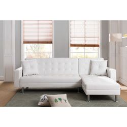 Brand New Black/White Tufted Faux Leather Reversible Sectional (99.21 x 62.21 x 33.47H (FULL BED:72.05 x 70.47 x 22.84)
