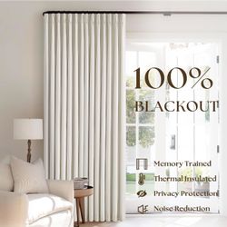Blackout Pinch Pleated Linen Curtains, 40"x 108", Natural