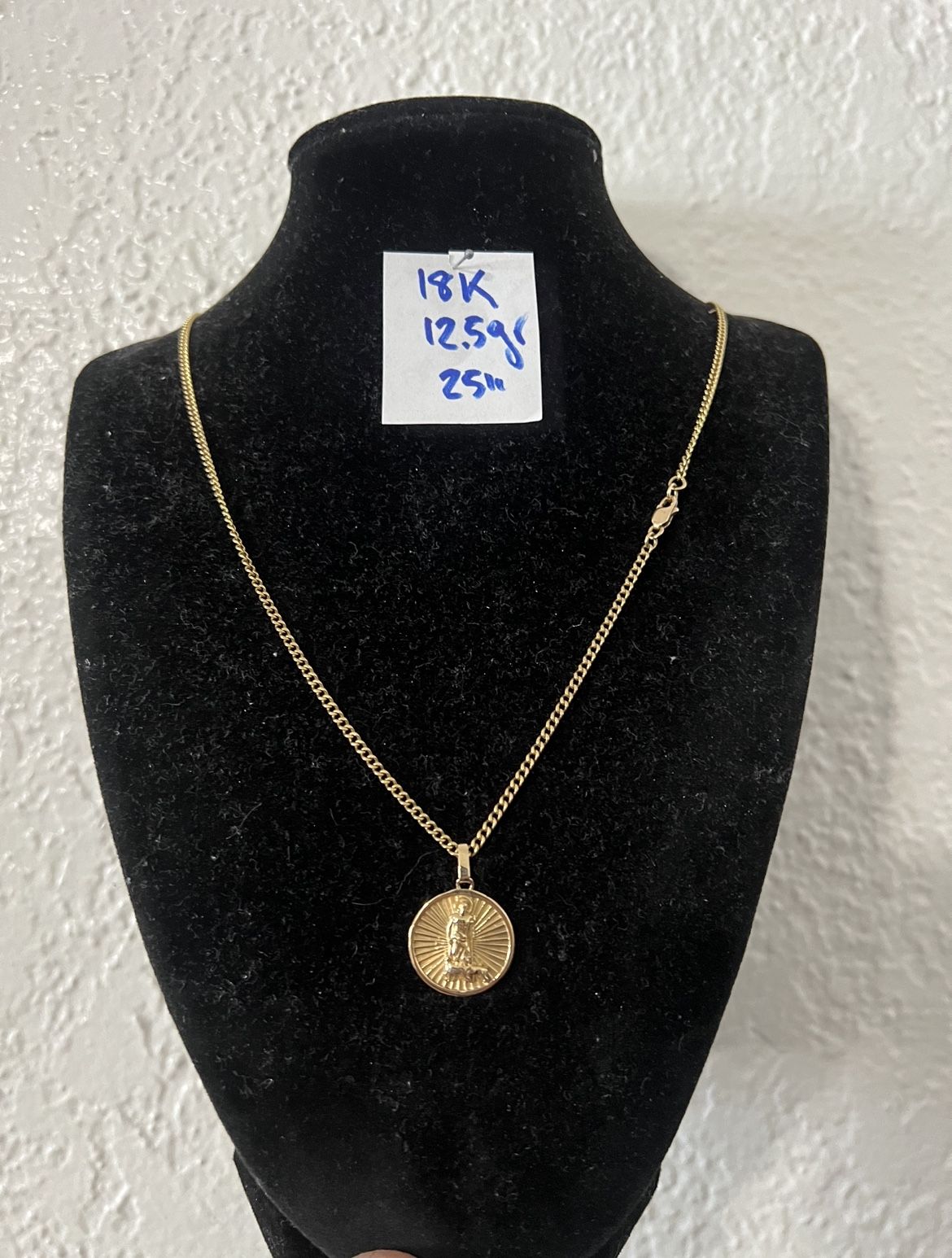 18K Solid Gold Chain and Pendant For Wedding 12.5Gr 25 Inches Long 