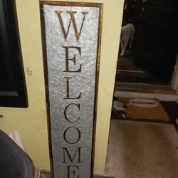 NICE 5FT+ WELCOME TIN WOOD FRAMED SIGN 10 FIRM GO MY POST MOST ITEMS BE 50% OFF