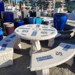 Concrete Mosaic Picnic Table with 3 Benches/ Outdoor Patio Furniture / Patio Set