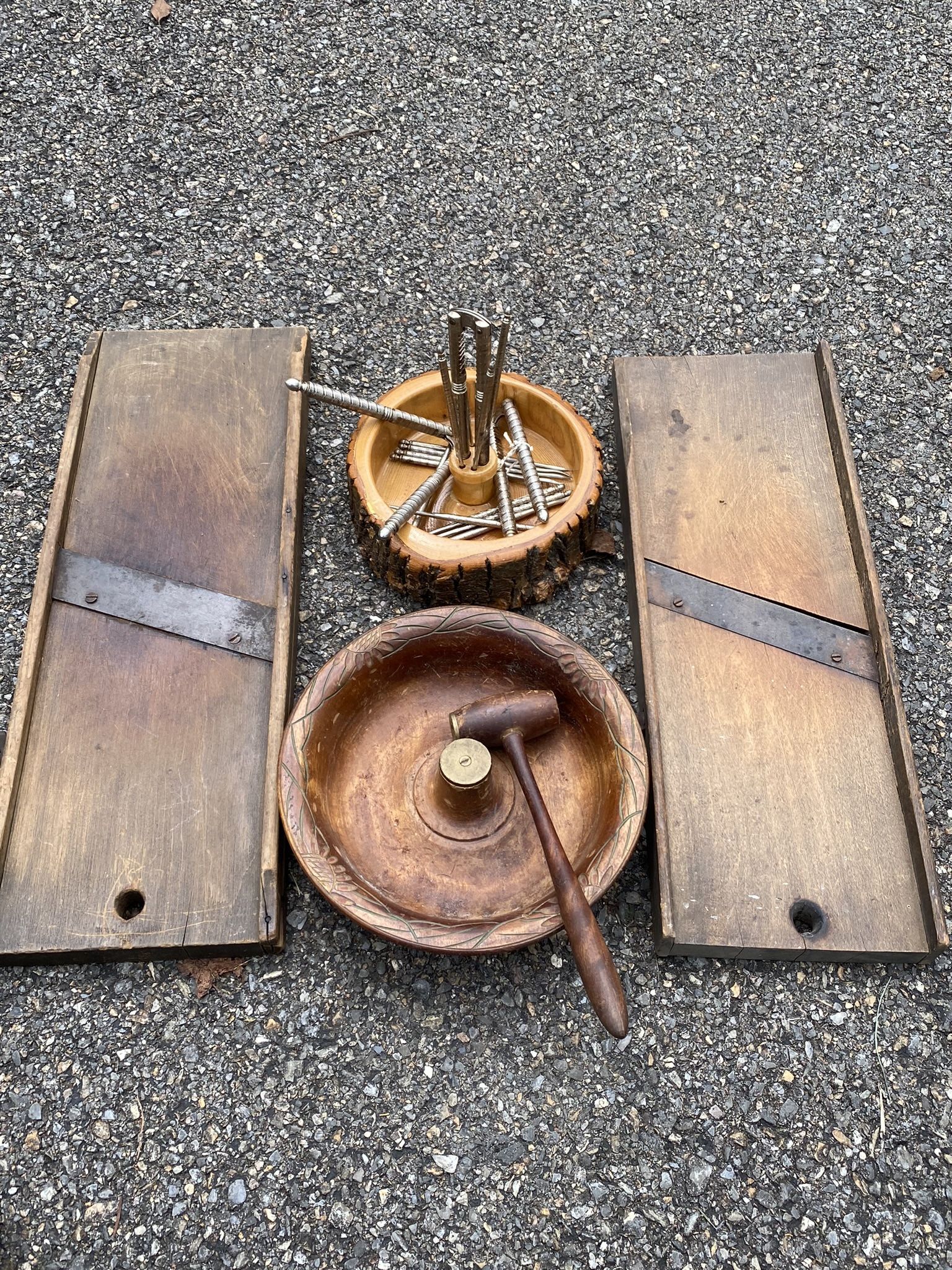 Antique Cabbage Slicers, Nut Crackers, Old Bowl
