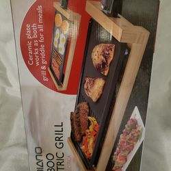 BAMBOO ELECTRIC GRILL VARIABLE TEMPERATURE  NON-STICK SURFACE  WITH DRIP TRAY