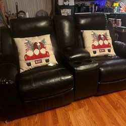 Reclining leather love seat