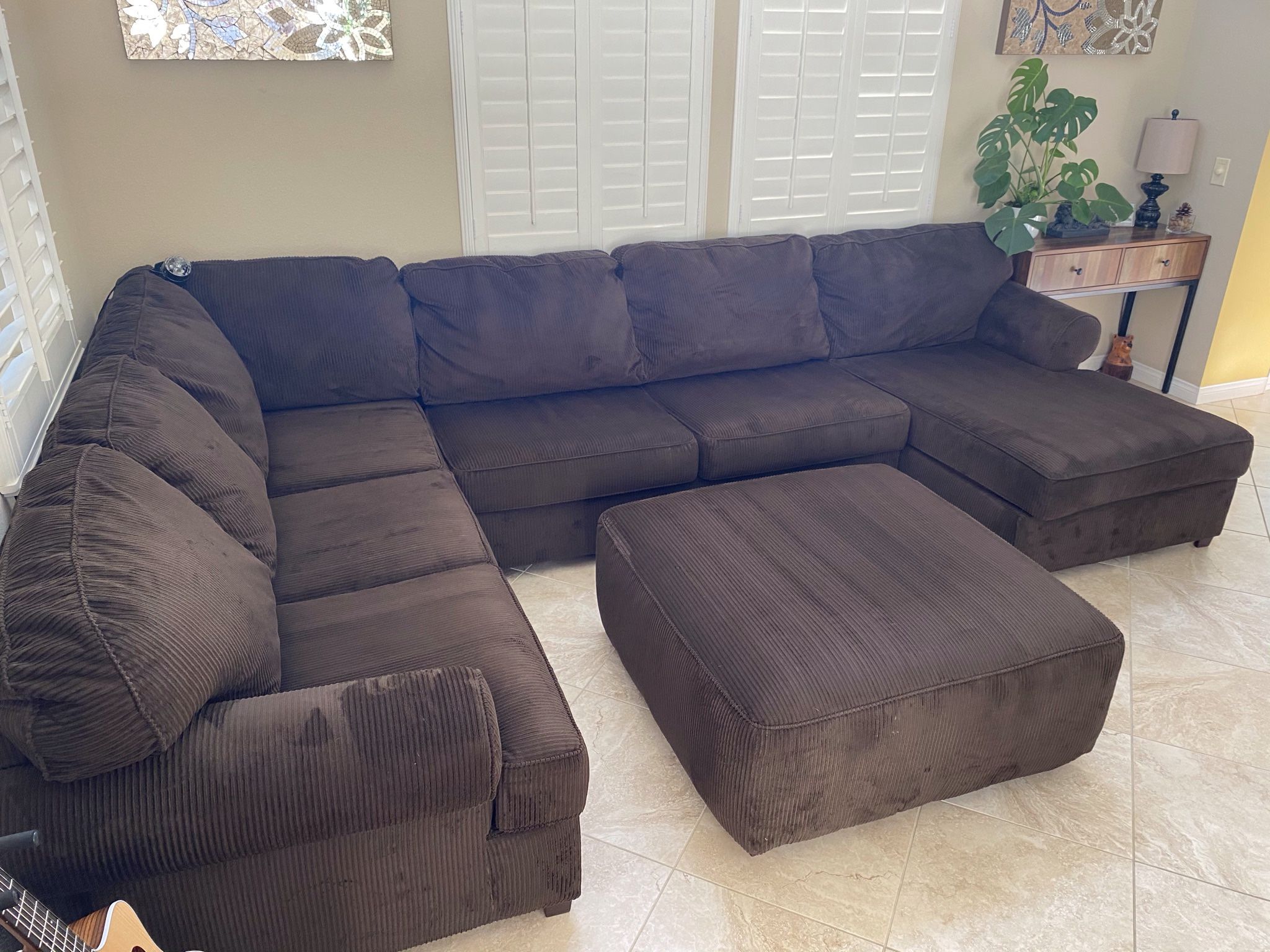Brown Sectional Couch And ottoman