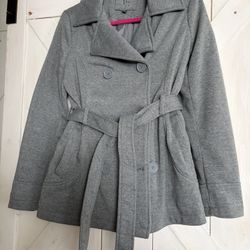 New-Grey Double Breasted Fleece Jacket -size L