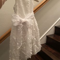 White Flower Girl Dress With Belt Size 4