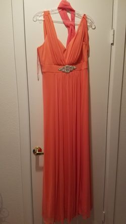 Beautiful brand new light corral color bridesmaid dress or for any occasion, comes with scarf, shaw size M