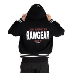 New Size-XL LA Rawgear Embroidered Letterman Varsity Jacket / Hoodie Black Defy