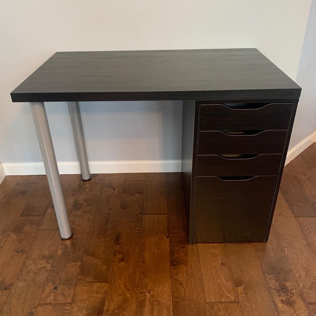IKEA ALEX Drawer Unit with LINNMON Tabletop Desk - Black/Brown for