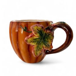 Ceramic Pumpkin Mug with Leaf Detail