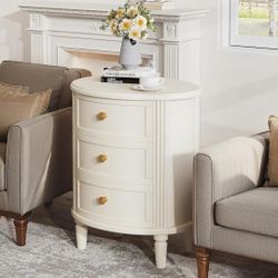 New White Beige Nightstand Side Table Drawers 