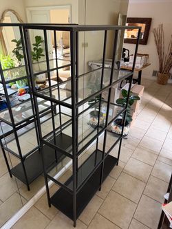 Large Black Metal & Glass Display Shelf / Bookcase