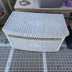 White Wicker Wood Trunk Toy Chest