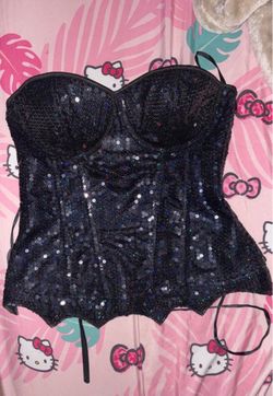 Black Sequin Bustier Corset Top