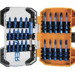 Spyder Mach Blue Tough Tip Tech 25 piece Drill driver Impact bit, 19029, case, magnetic holder