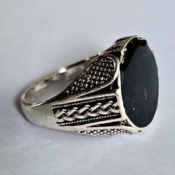 BEZEL SET BLACK ONYX OVAL POLISHED CABECHON MENS NEW SIZE  10 RING