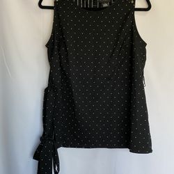 Liz Claiborne Career Tank, Black w/ white dots, tie belt included, S