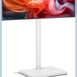 Rfiver Swivel Floor TV Stand with Mount for 32-60 inch TVs up to 88 Ibs, Height Adjustable Tall TV Stand with Wood Base, Saving Space Design for Bedro