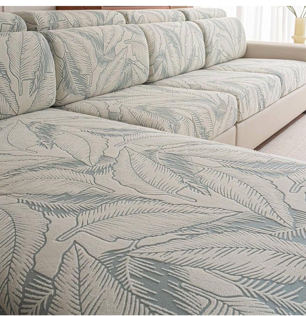 Sofa Cover Washable Sectional Couch Covers Sofa Slipcovers for 3 Cushion Couch Pet Friendly L Shaped Couch Protector Leaf Printed Covers for Dogs